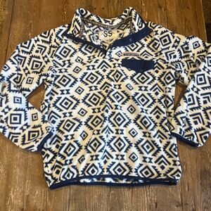 Simply Southern Clemson University Fleece Pullover Women’s Sz M Navy Cream Snap